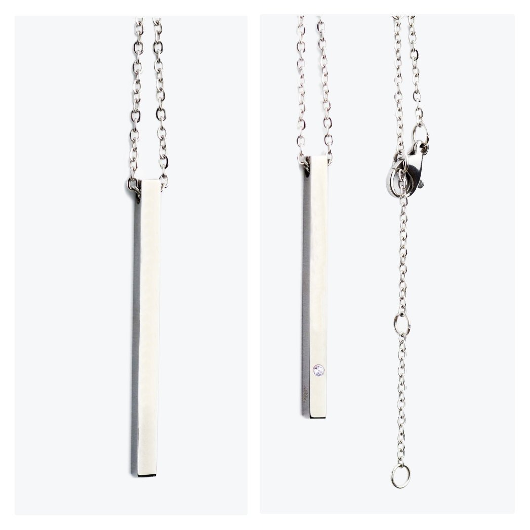 1. Olla silver necklace with pendant, showcasing sleek design and high-tech polish, studio shot