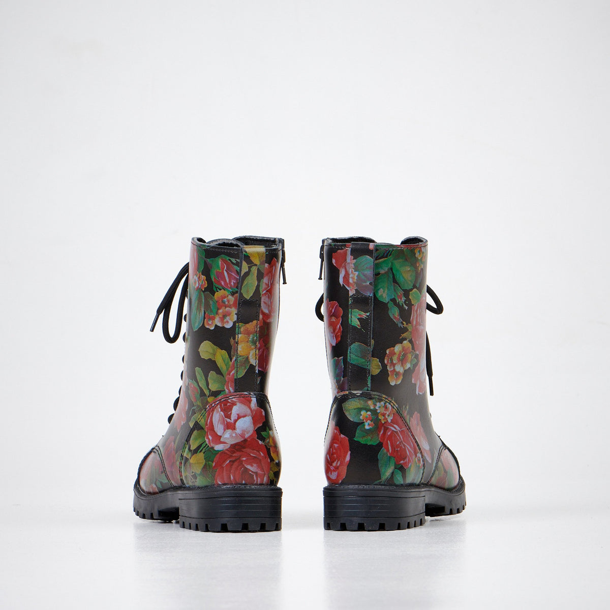 4. Back view of Samelin 511 Red Roses boots, displaying floral pattern and sturdy sole
