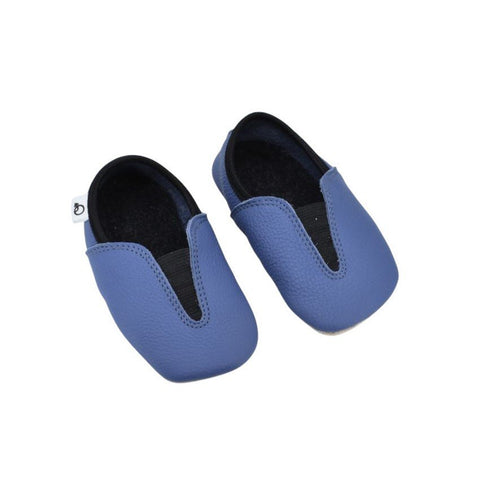 2. Studio image of Hip-Hop Punsa Kids Barefoot Slippers in blue, showing elastic upper and rubber trim