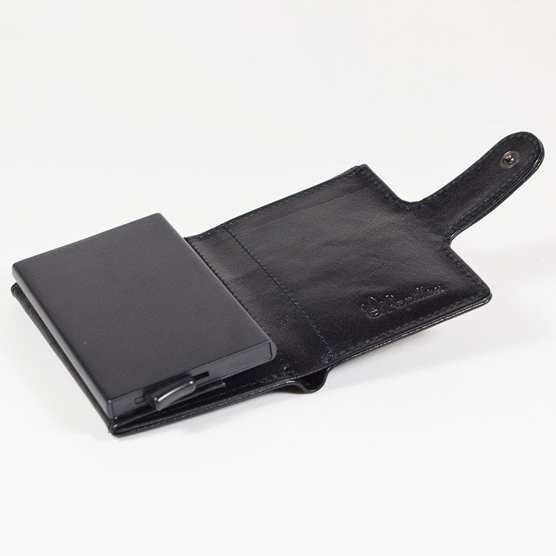 4. Open Papillon Leather Wallet 40-25 in black, featuring RFID/NFC blocking card holder and interior compartments