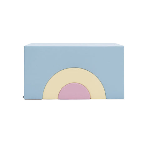 2. Front view of light pastel soft play set with rainbow design on blue eco-leather cover