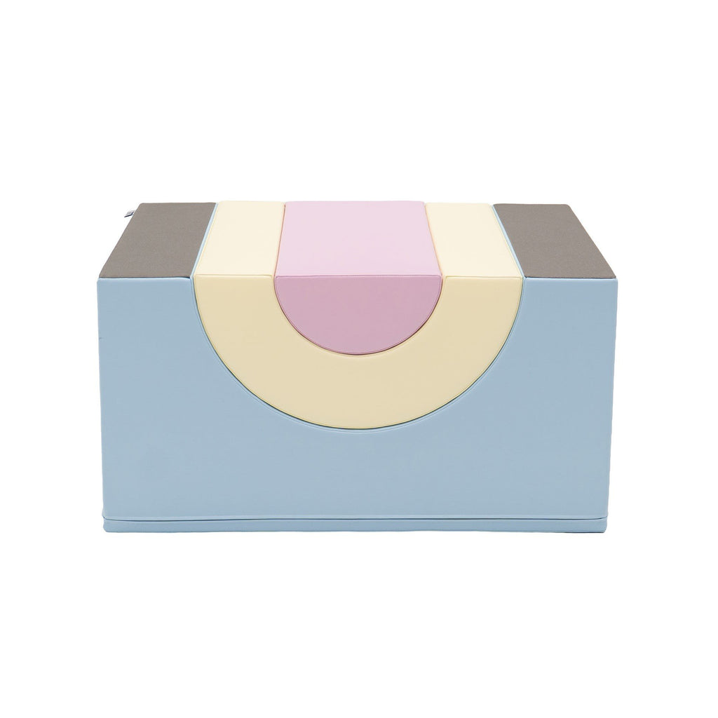 8. Top view of light pastel soft play set with rainbow design on blue eco-leather cover