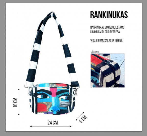 7. Size chart for Garbanota Valerie shoulder bag, showing dimensions in centimeters