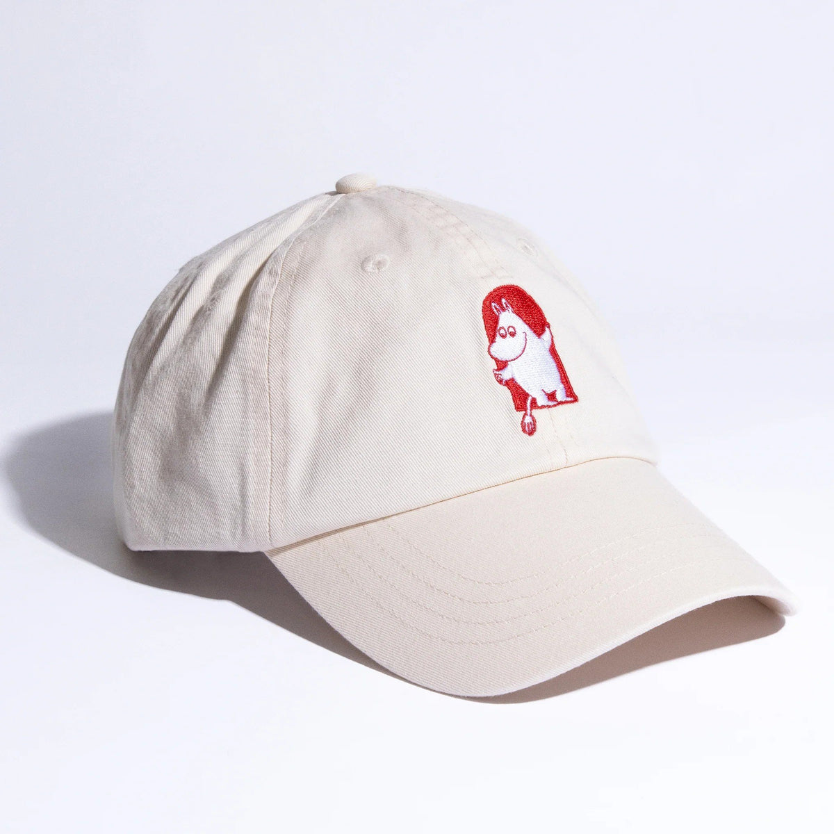 1. Moomin by NordicBuddies Red Cross Adult Cap in white, featuring embroidered Moomin character, studio shot