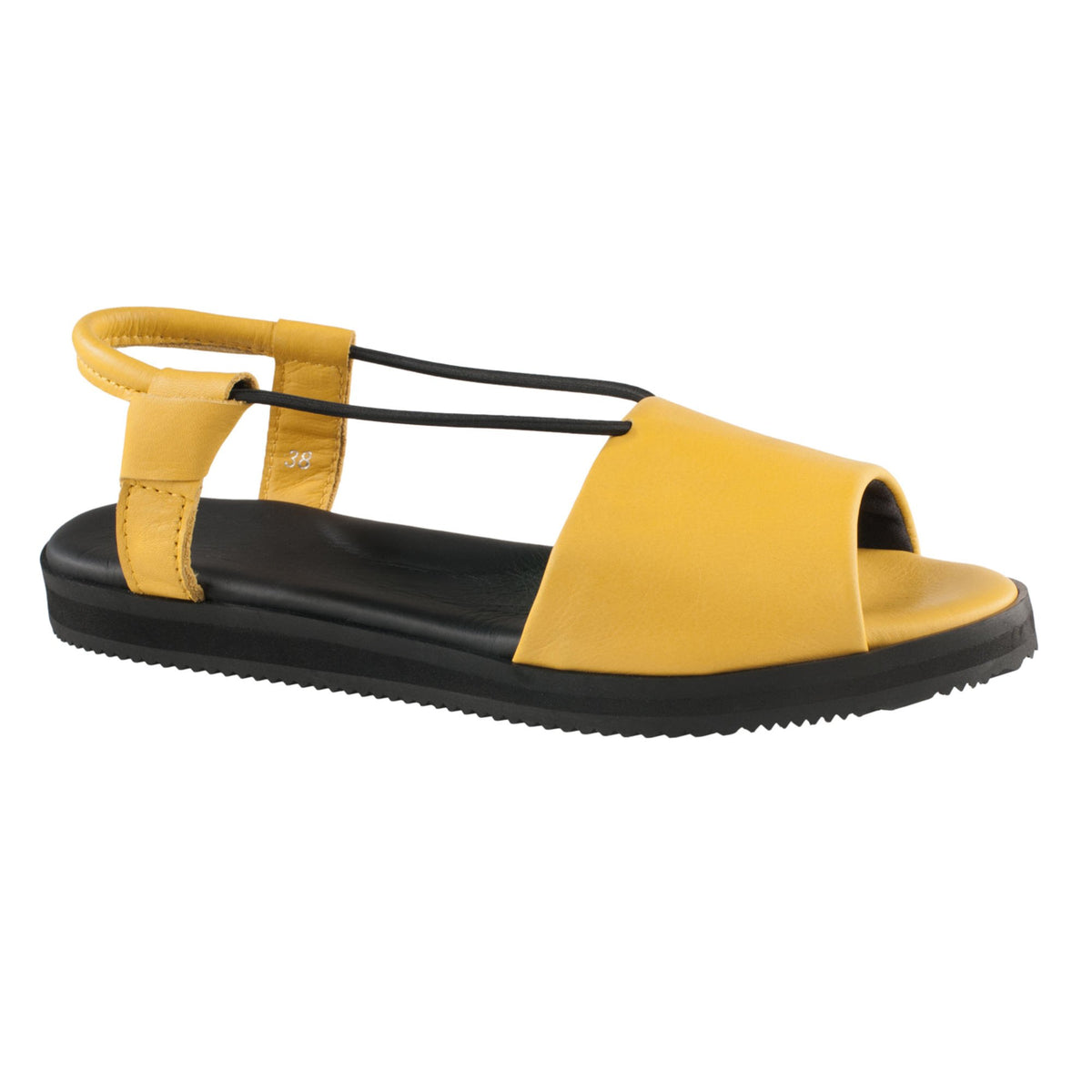 5. Side view of yellow Berlin sandals by Omaking, highlighting leather upper and EVA rubber outsole