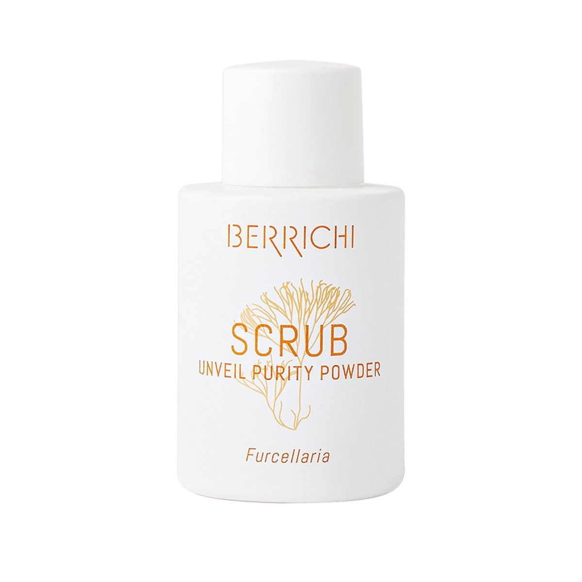 2. Studio image of Berrichi Reveal Purity Powder SCRUB, 12g, showing product packaging with Furcellaria illustration
