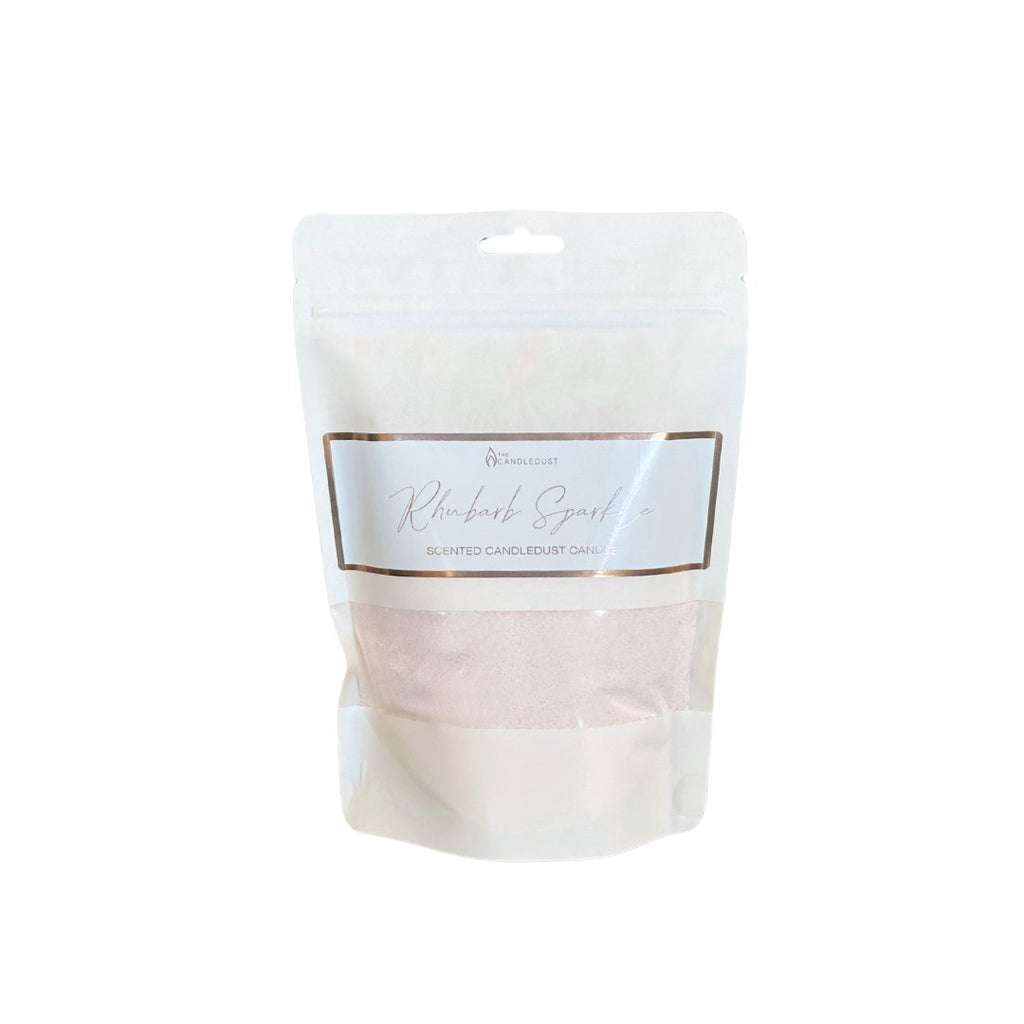 1. Candledust Rhubarb Sparkle powdered candle refill kit in eco-friendly packaging