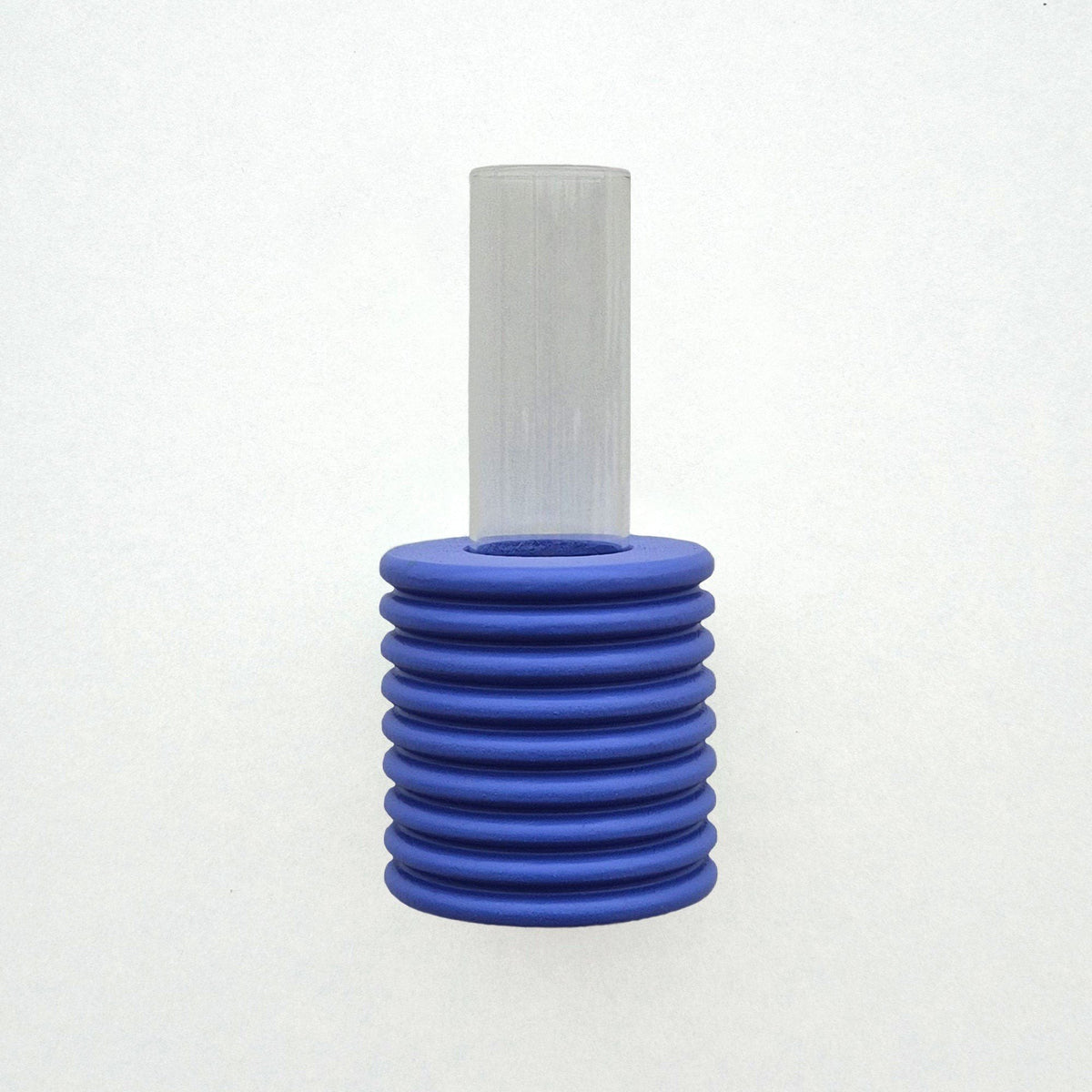 2. Studio shot of Ribble Wall Vase in blue by 5mm Paper, highlighting beech wood and water-based paint