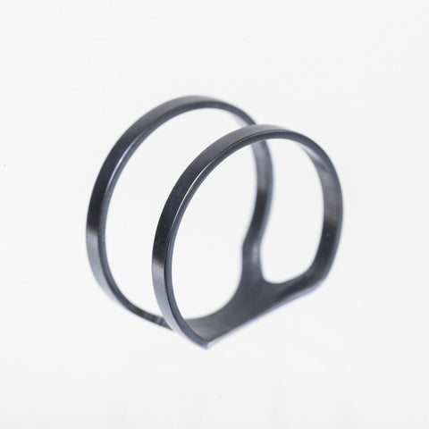 3. Close-up of stainless steel ring with dual band design and polished finish