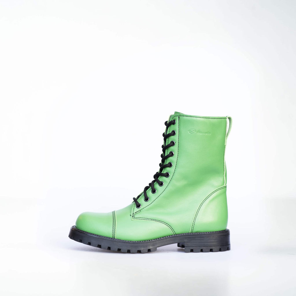 3. Unisex Samelin 511 Granny Smith boots in green leather, left side view in studio