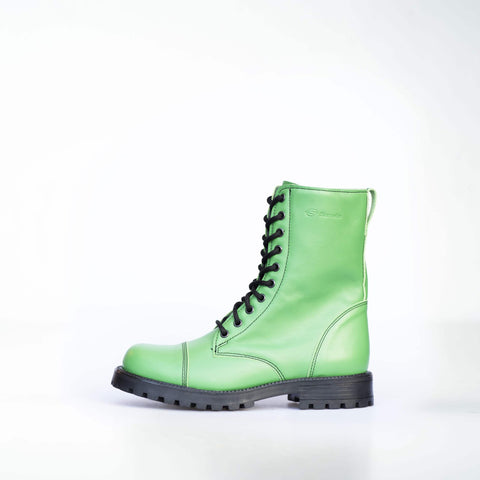 3. Unisex Samelin 511 Granny Smith boots in green leather, left side view in studio