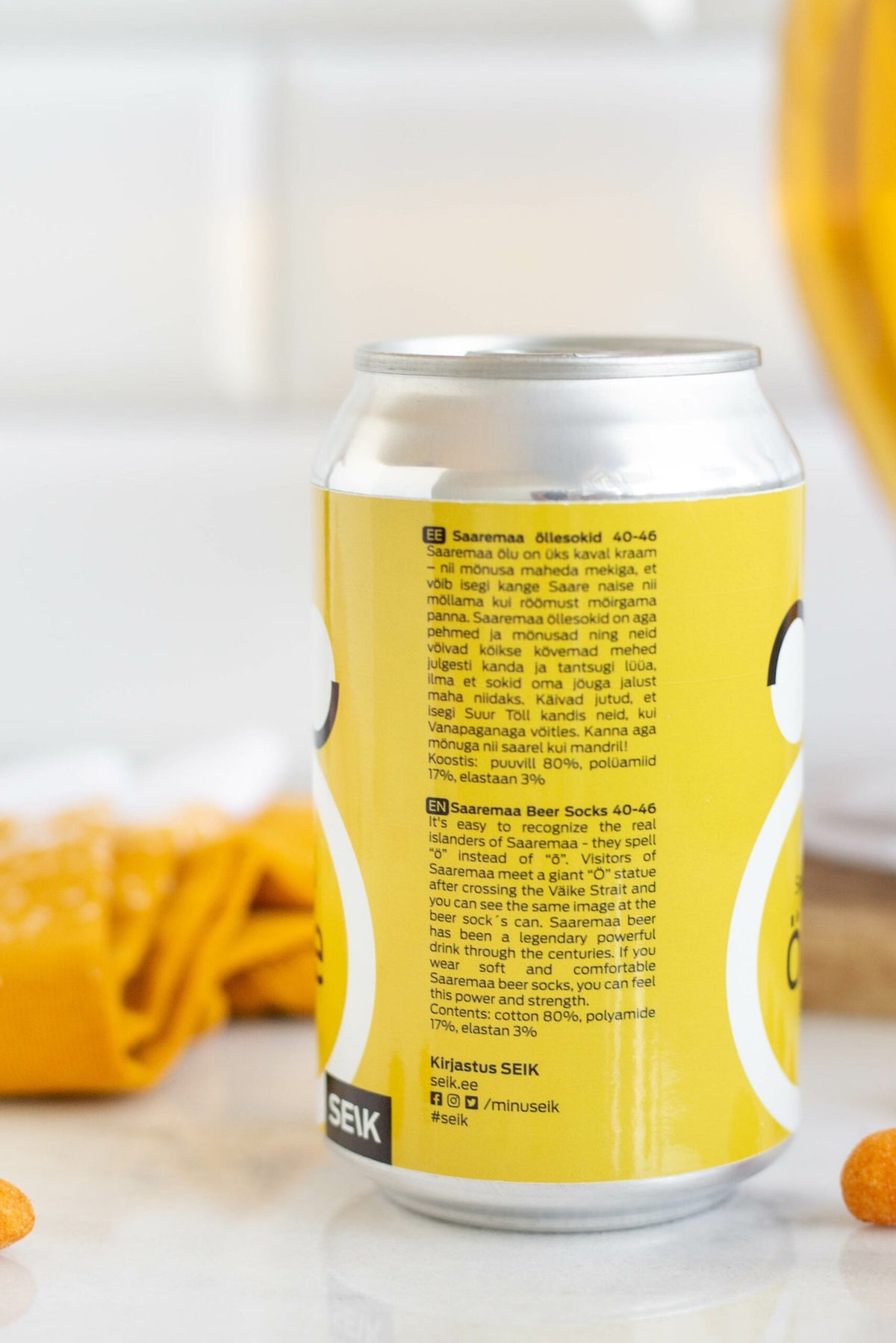 6. Back view of SEIK Saaremaa öllesokid can with socks, showing product details and branding