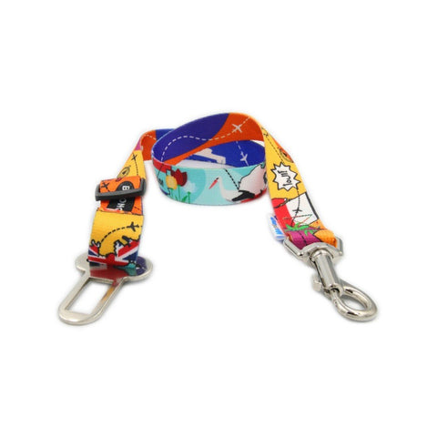2. Matteo dog safety belt with colorful print, metal buckle and clip, adjustable length 45-75cm, shown on white background