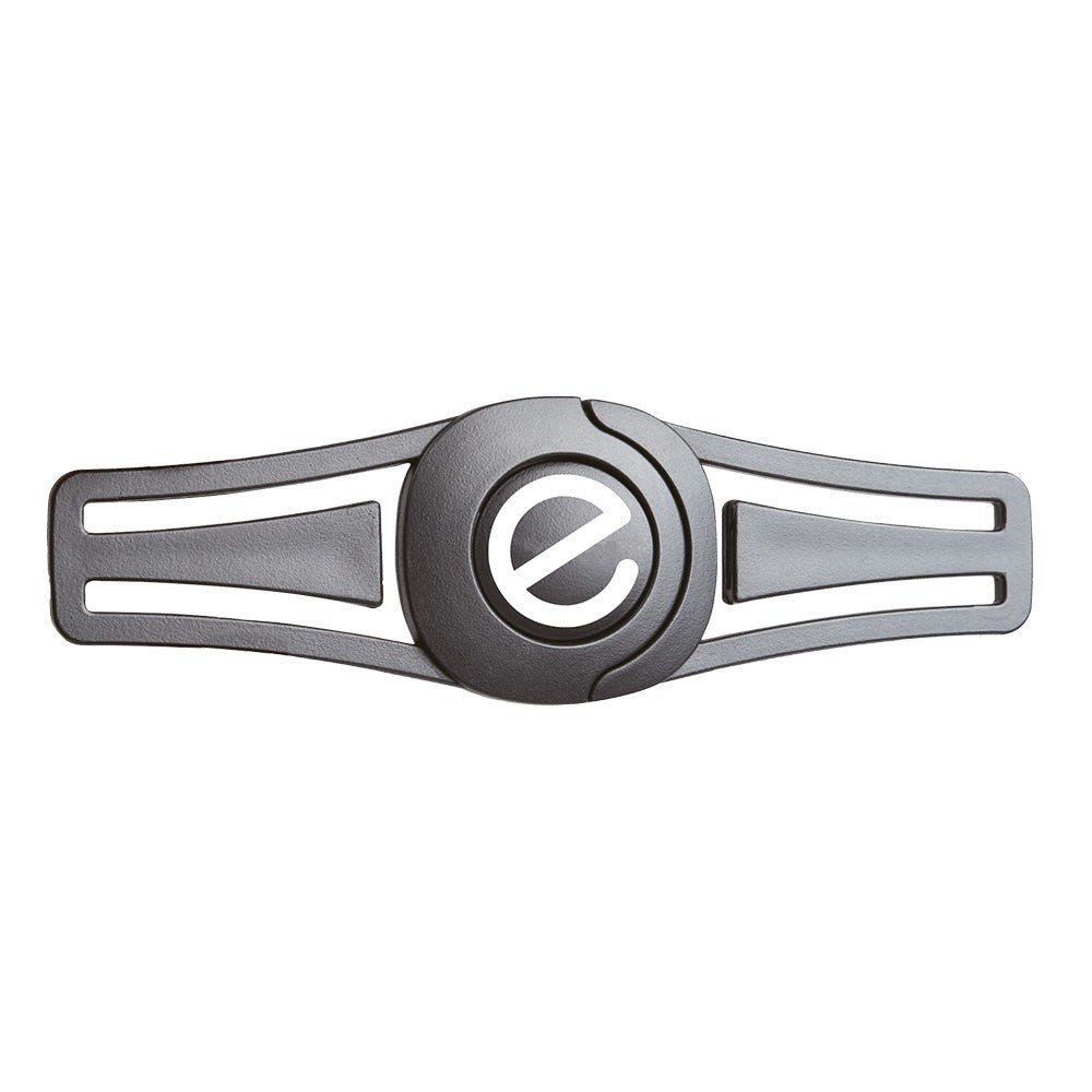 3. Studio shot of Ezimoov safety clip for harness, featuring black recycled plastic with logo