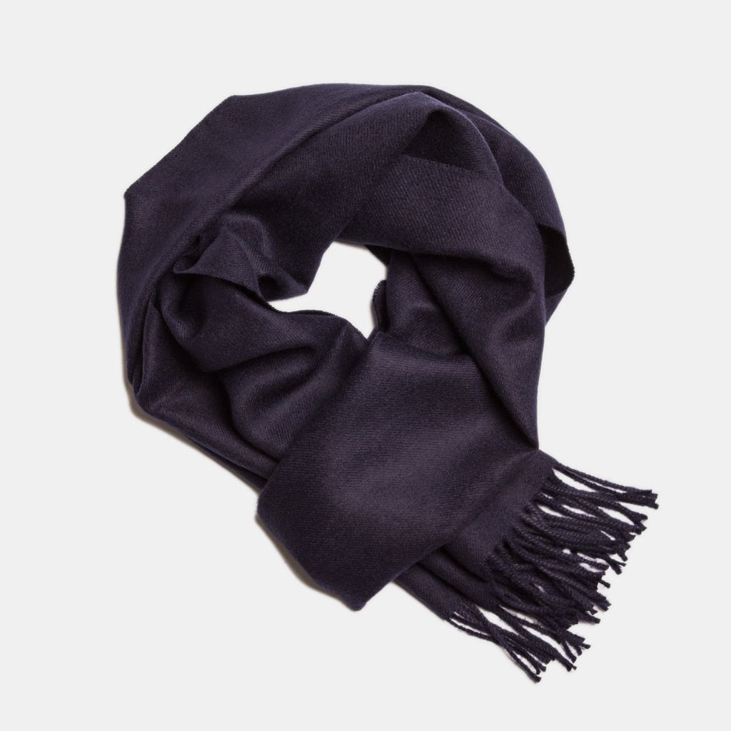 14. Dark grey Alpaka baby alpaca wool scarf with fringe detail in flat lay