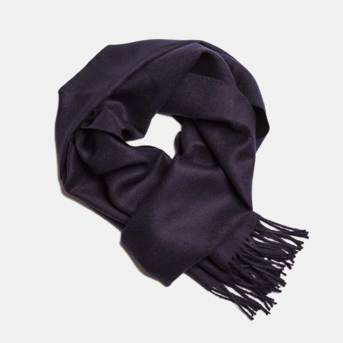 14. Dark grey Alpaka baby alpaca wool scarf with fringe detail in flat lay