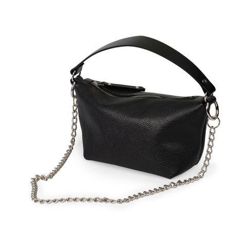 4. Studio shot of PYKOK Soft Leather Baguette Handbag Selena with chain and leather handle