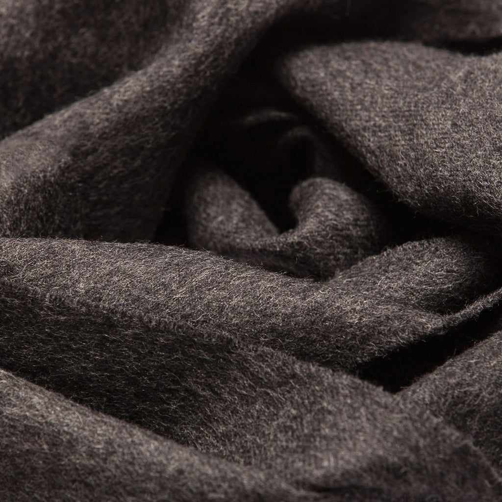 22. Close-up of Alpaka natural baby alpaca fabric in dark grey, showing texture and softness