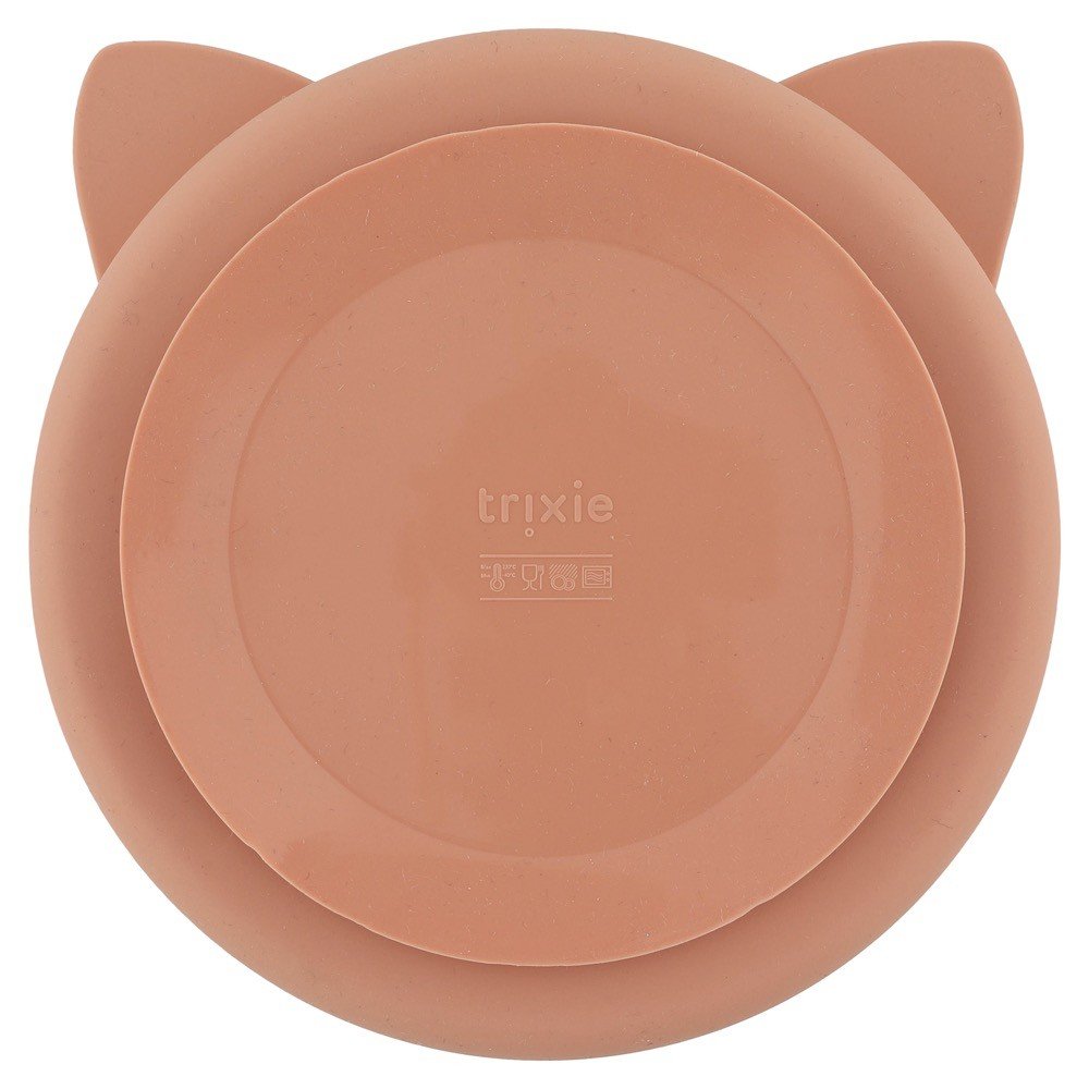 5. Back view of Trixie Baby Mrs. Cat silicone plate showing suction base and Trixie logo
