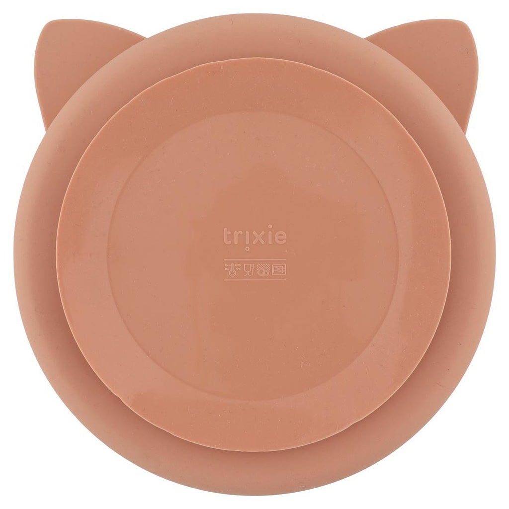 7. Back view of Trixie Baby Mrs. Cat silicone plate showing suction base and Trixie logo