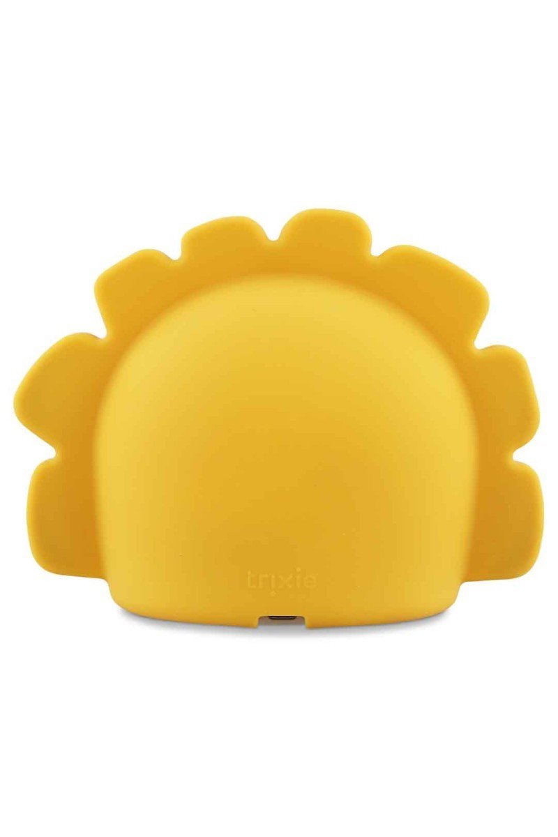 3. Back view of Trixie Baby's Mr. Lion silicone night light in yellow, showing the mane detail