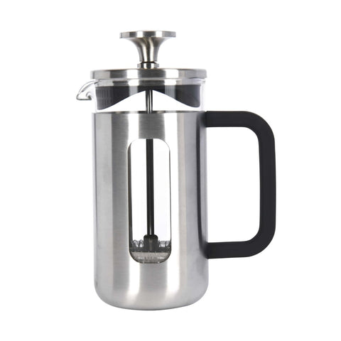 2. La Cafetière Pisa Coffee Maker in silver with black handle, stainless steel body, and glass beaker on white background