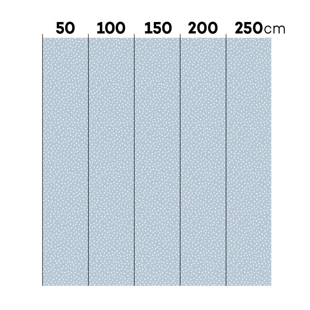 5. Size chart for Dekornik's light blue irregular dots wallpaper showing width in centimeters