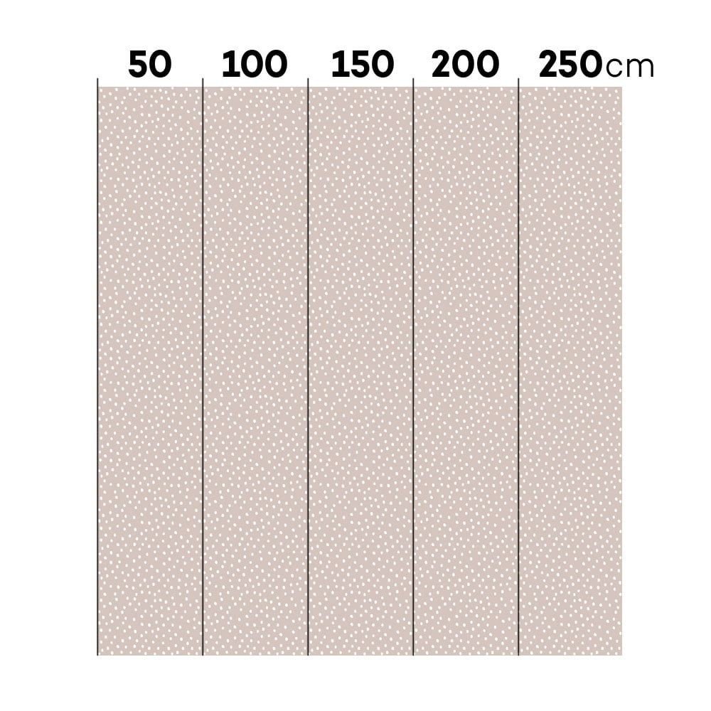 5. Size chart for Dekornik wallpaper showing stripes in powder pink with white dots, labeled in centimeters