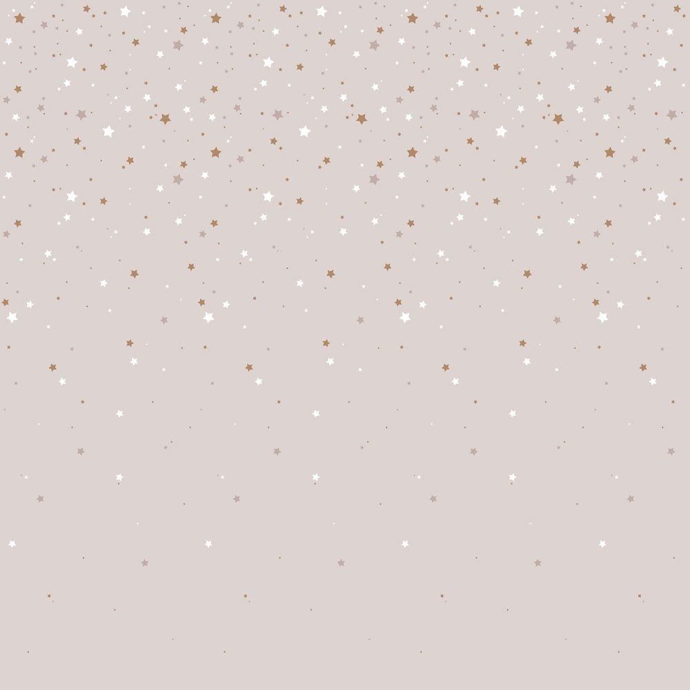 2. Powder pink wallpaper with scattered white and gold stars by Dekornik, shown in a studio setting
