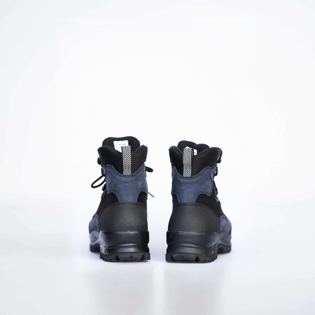 4. Back view of Samelin 550 Navy hiking boots displaying reflective pull tabs and sturdy construction