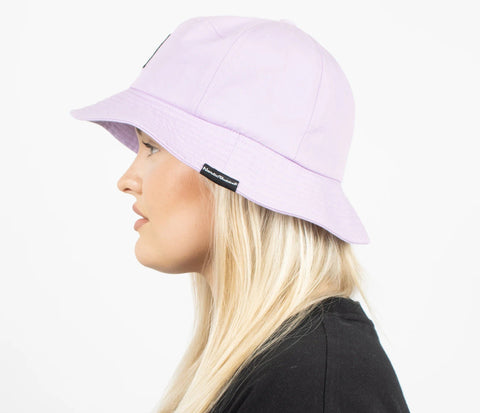 1. Women's lilac Little My bucket hat by Moomin, side view in studio setting
