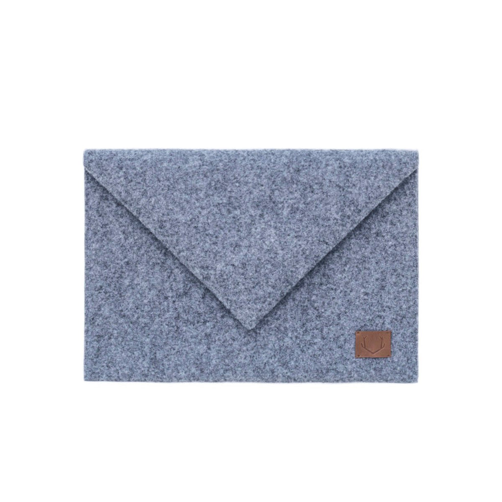 3. Front view of Nordhale Skive grey clutch laptop case with envelope design