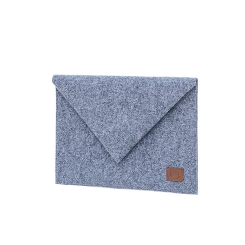 4. Side view of Nordhale Skive grey clutch laptop case showing recycled PET felt material