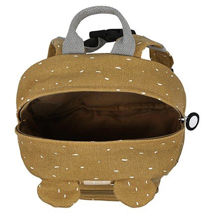 3. Interior view of Trixie Baby Mr. Bear small backpack showing main compartment with brown lining