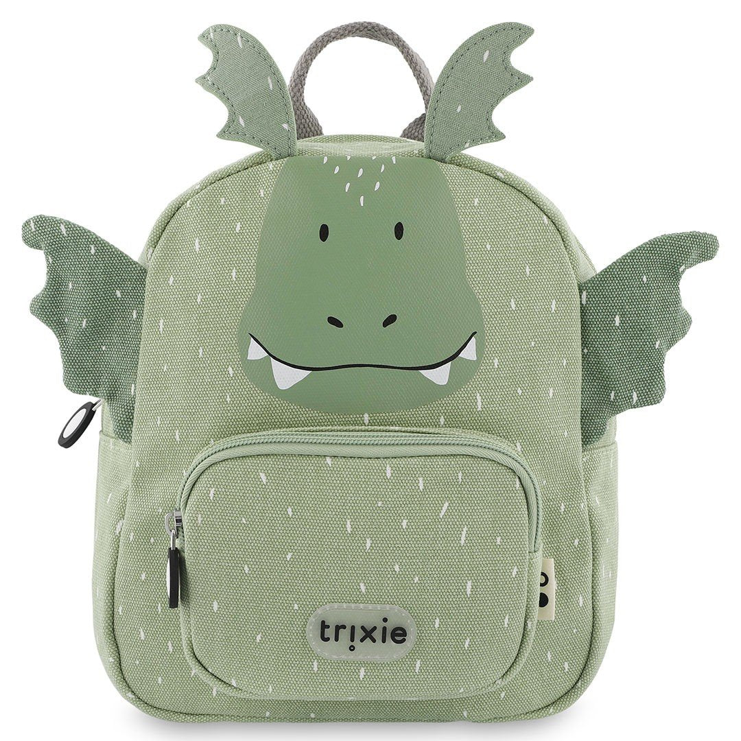 10. Green dragon-themed children's backpack with Trixie logo and front pocket, featuring playful dragon face and wings