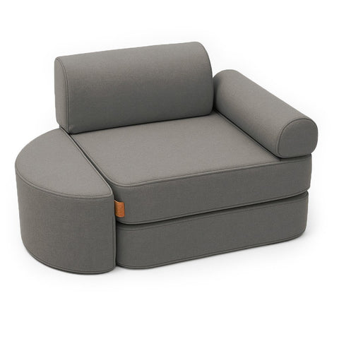 1. Clay taupe children's modular sofa with armrest and semicircular footstool on white background