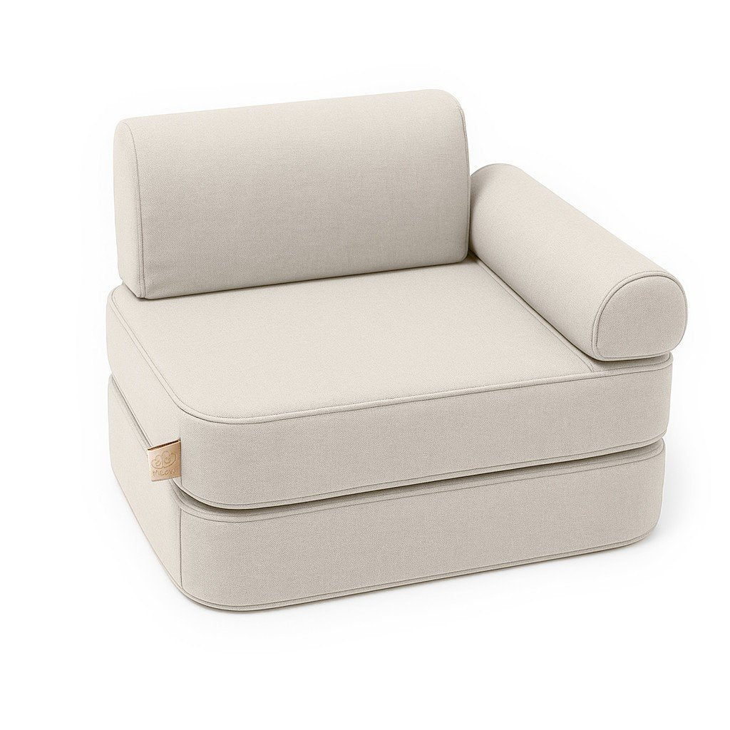 3. Beige modular children's sofa with armrest and double cushion on white background