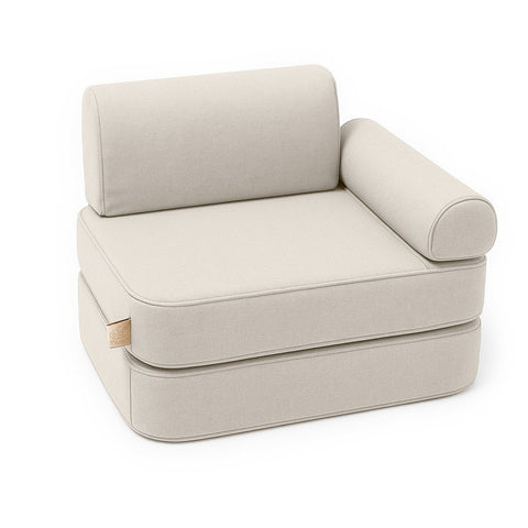 3. Beige modular children's sofa with armrest and double cushion on white background