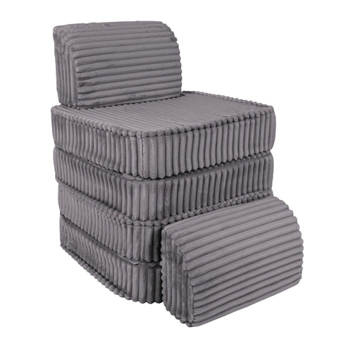 2. Compact kids sofa in Jurassic grey corduroy, stacked in a vertical configuration with ribbed texture, on a white background