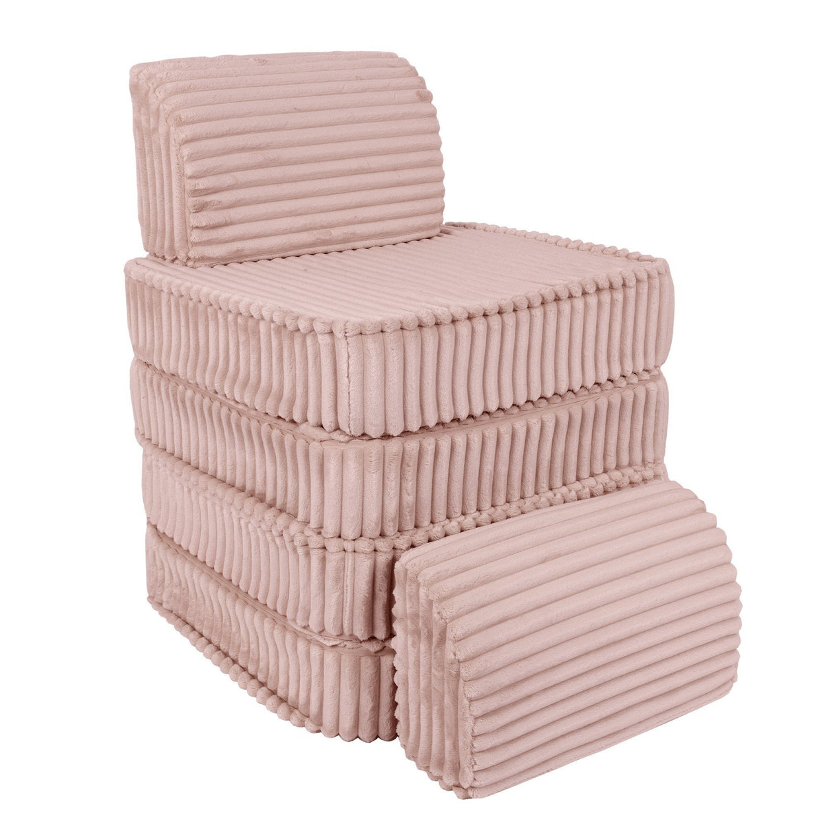 3. Pink modular kids sofa with ribbed corduroy texture, stacked vertically with one backrest and three seat cushions