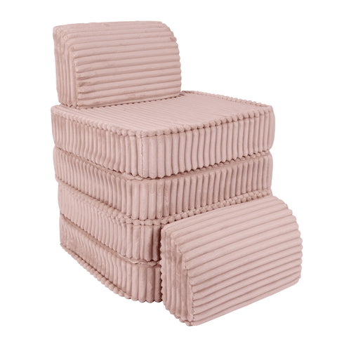 3. Pink modular kids sofa with ribbed corduroy texture, stacked vertically with one backrest and three seat cushions