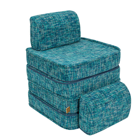 3. MeowBaby small modular sofa for kids in Tangle Lagoon Blue, stacked to form a single seat with backrest