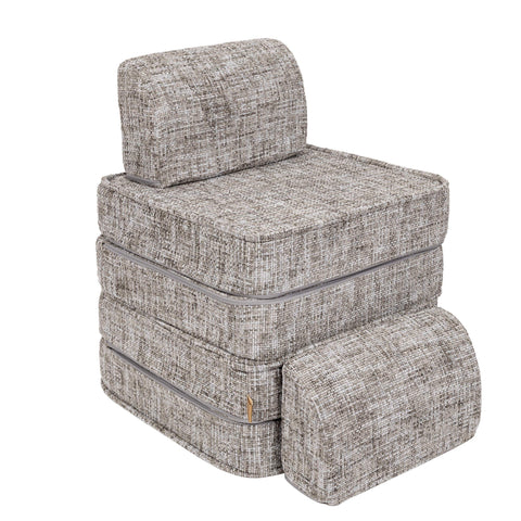 4. MeowBaby small modular sofa for kids in Tangle Moon Grey, stacked to form a high seat with one cushion on the side