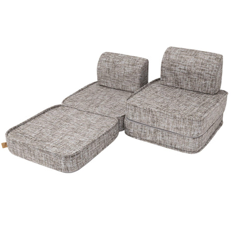 2. MeowBaby small modular sofa for kids in Tangle Moon Grey, partially unfolded with one seat cushion extended