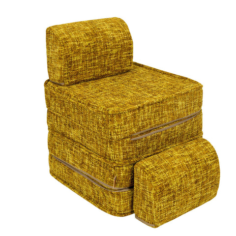2. Stacked configuration of honey mustard modular children's sofa with backrest and seat cushions