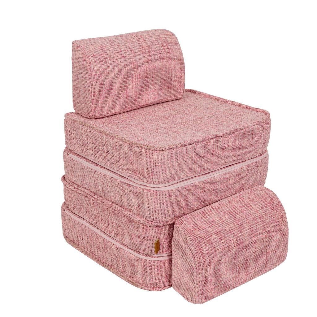 3. MeowBaby small modular sofa for kids in bubblegum pink, stacked to form a single seat with backrest, on a white background