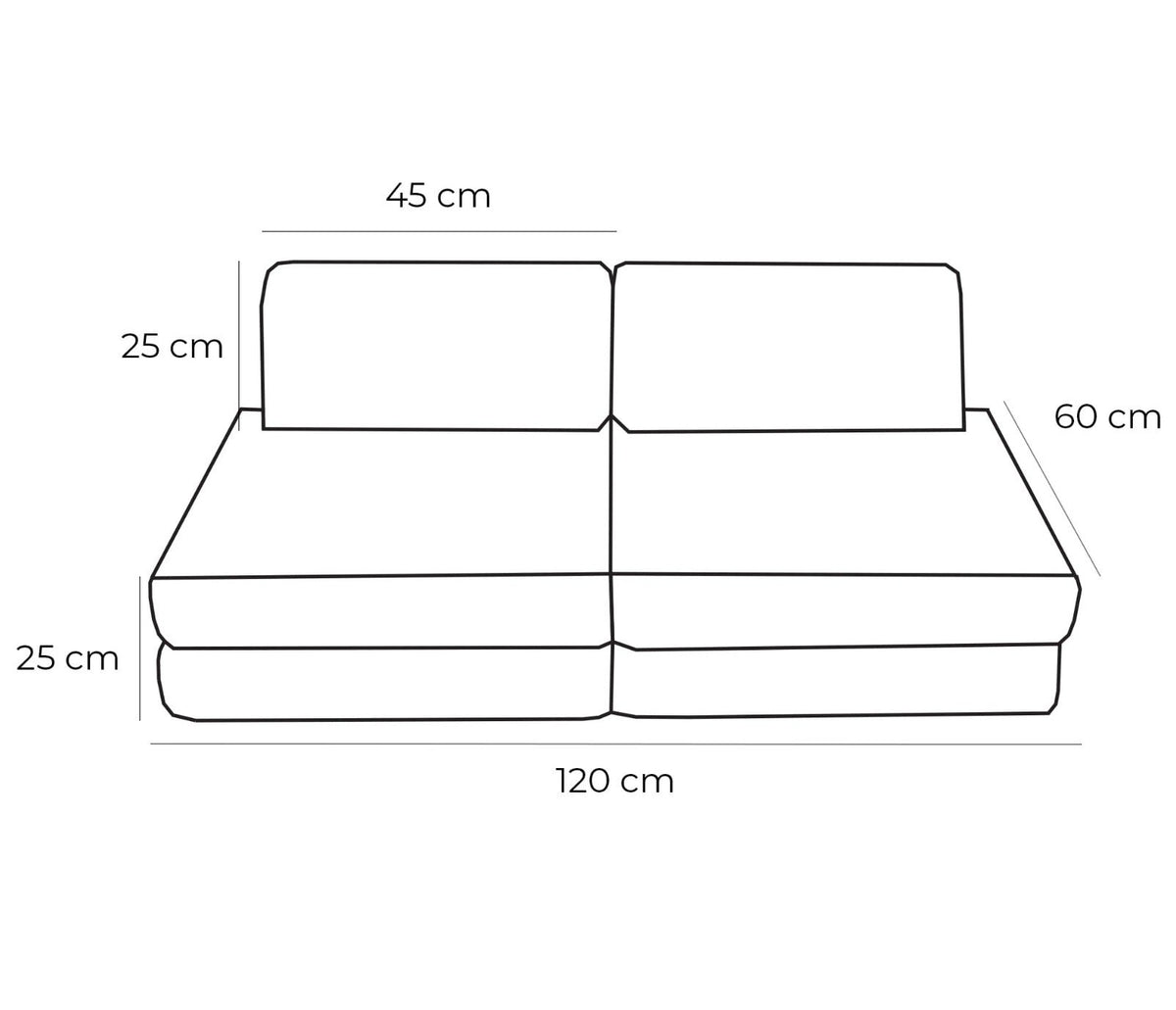 5. Size chart for MeowBaby small modular sofa for kids, showing dimensions in centimeters
