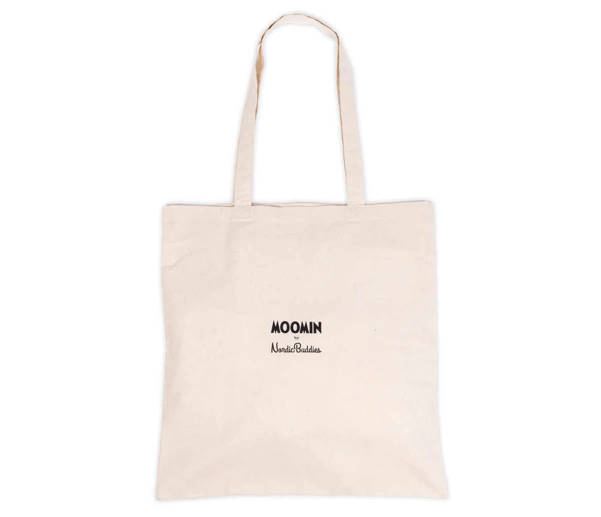 2. Back view of beige Moomin by NordicBuddies tote bag with brand logo