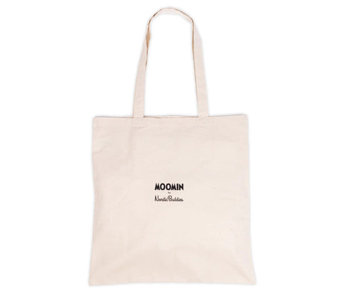 2. Back view of beige Moomin by NordicBuddies tote bag with brand logo