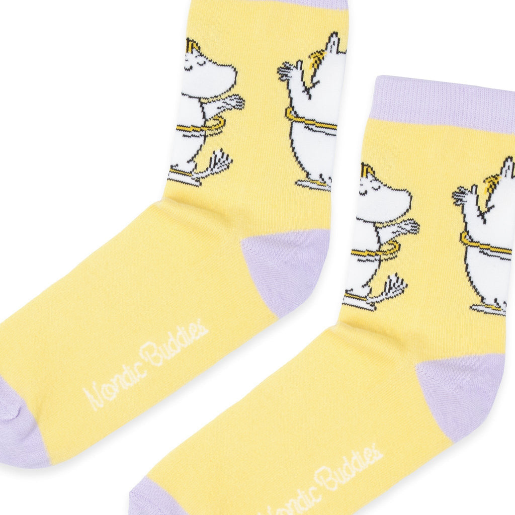 3. Close-up of Moomin Snorkmaiden Butt socks showing character detail and NordicBuddies branding